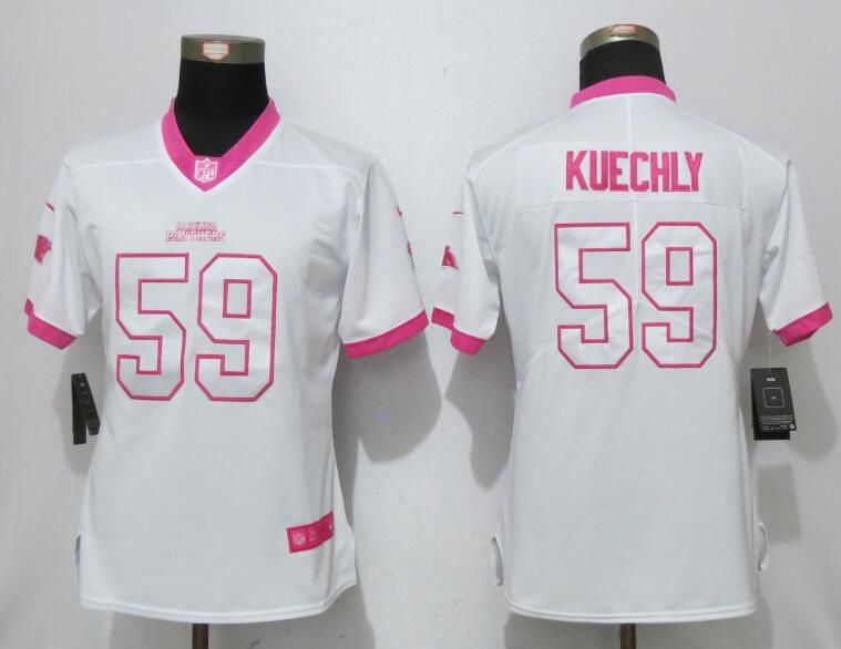 Women 2017 Carolina Panthers #59 Kuechly Matthews White Pink Stitched New Nike Elite Rush Fashion NFL Jersey